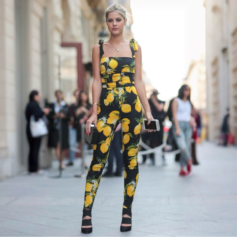 DOLCE&GABBANA LEMON PRINT CHARMEUSE JUMPSUIT IT44